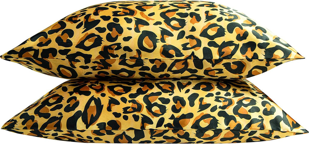 Ntbay 2 Pack Satin Standard Pillowcases for Hair and Skin, Luxurious and Silky Leopard Printed Pillow Cases with Envelope Closure, 20x26 In…