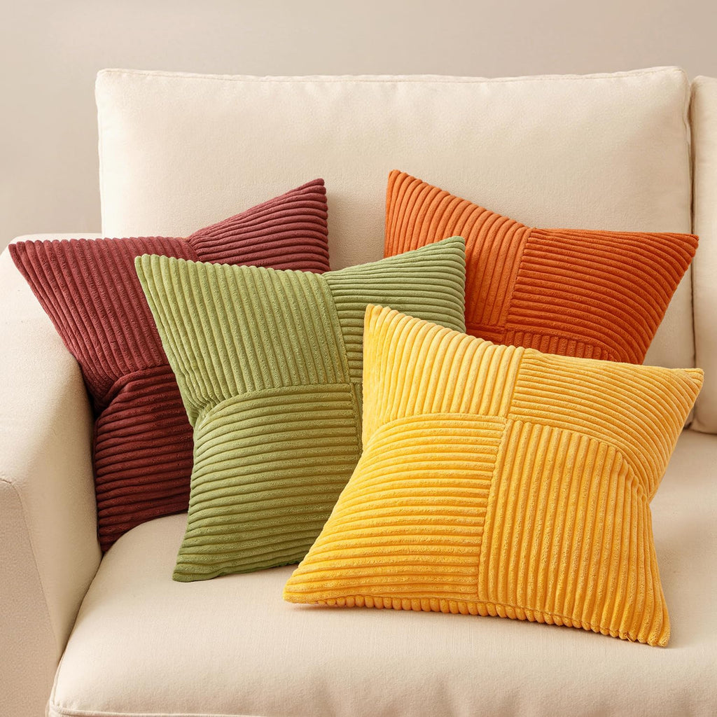 Miulee Yellow Orange Rust Throw Pillow Covers 20x20 Inch 4 Packs Boho Farmhouse Decorative Color-Clash Pillow Cases Soft Cushion Cases for…