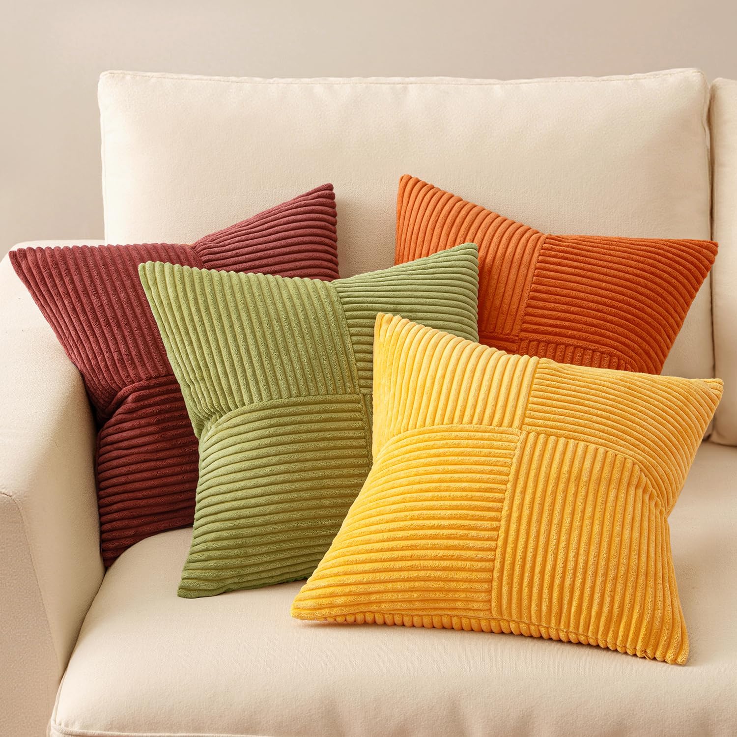 Miulee Yellow Orange Rust Throw Pillow Covers 20x20 Inch 4 Packs Boho Farmhouse Decorative Color-Clash Pillow Cases Soft Cushion Cases for…