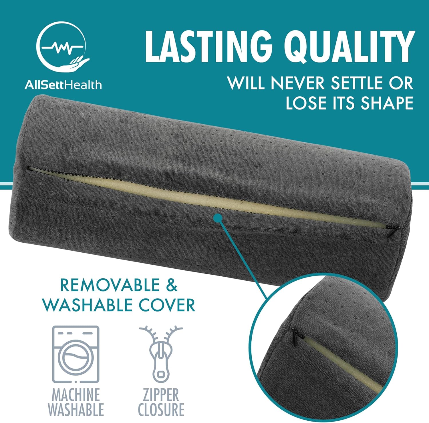 AllSettth AllSett th Round Cervical Roll Cylinder Bolster Pillow with Removable Washable Cover, Ergonomically Designed for Head, Ne…
