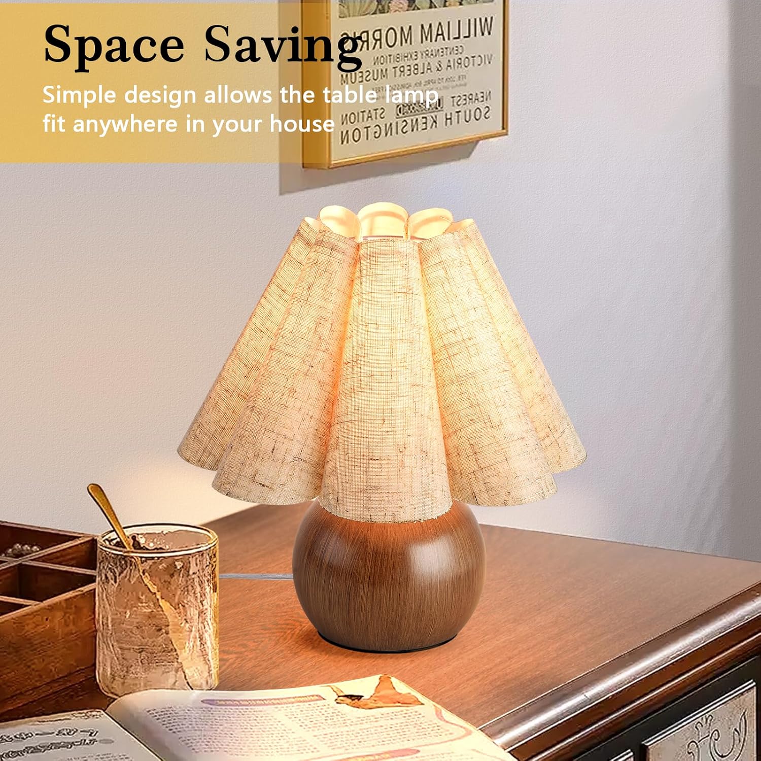 Farmhouse Cute Small Table Lamp, Wood Grain Vintage Table Lamps for Bedroom Nightstand, Cute Mini Bedside Small Table Lamps for Small…