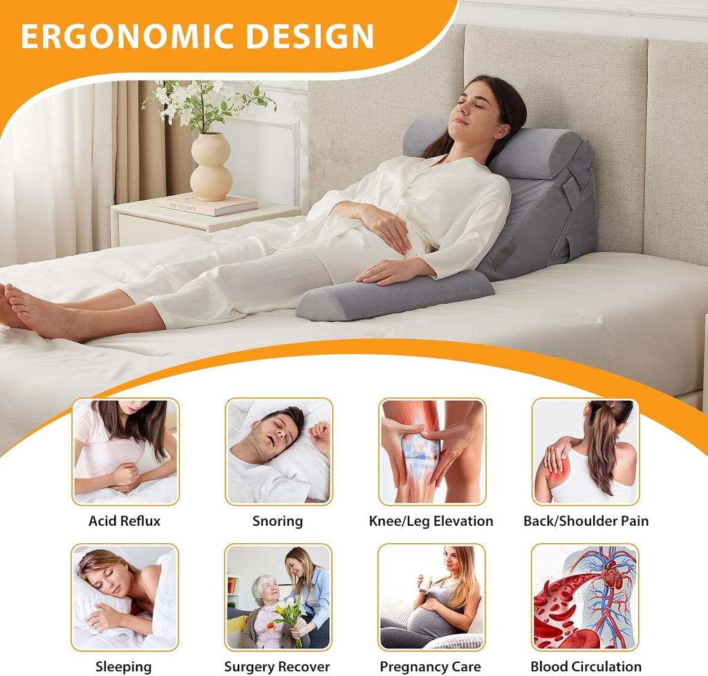 Ruqmuis 4PCS Wedge Pillow Set for After Surgery, Adjustable 9&12 Inch Bed Wedge Pillow for Sleeping, Incline Pillow Wedge for Headboard, Po…