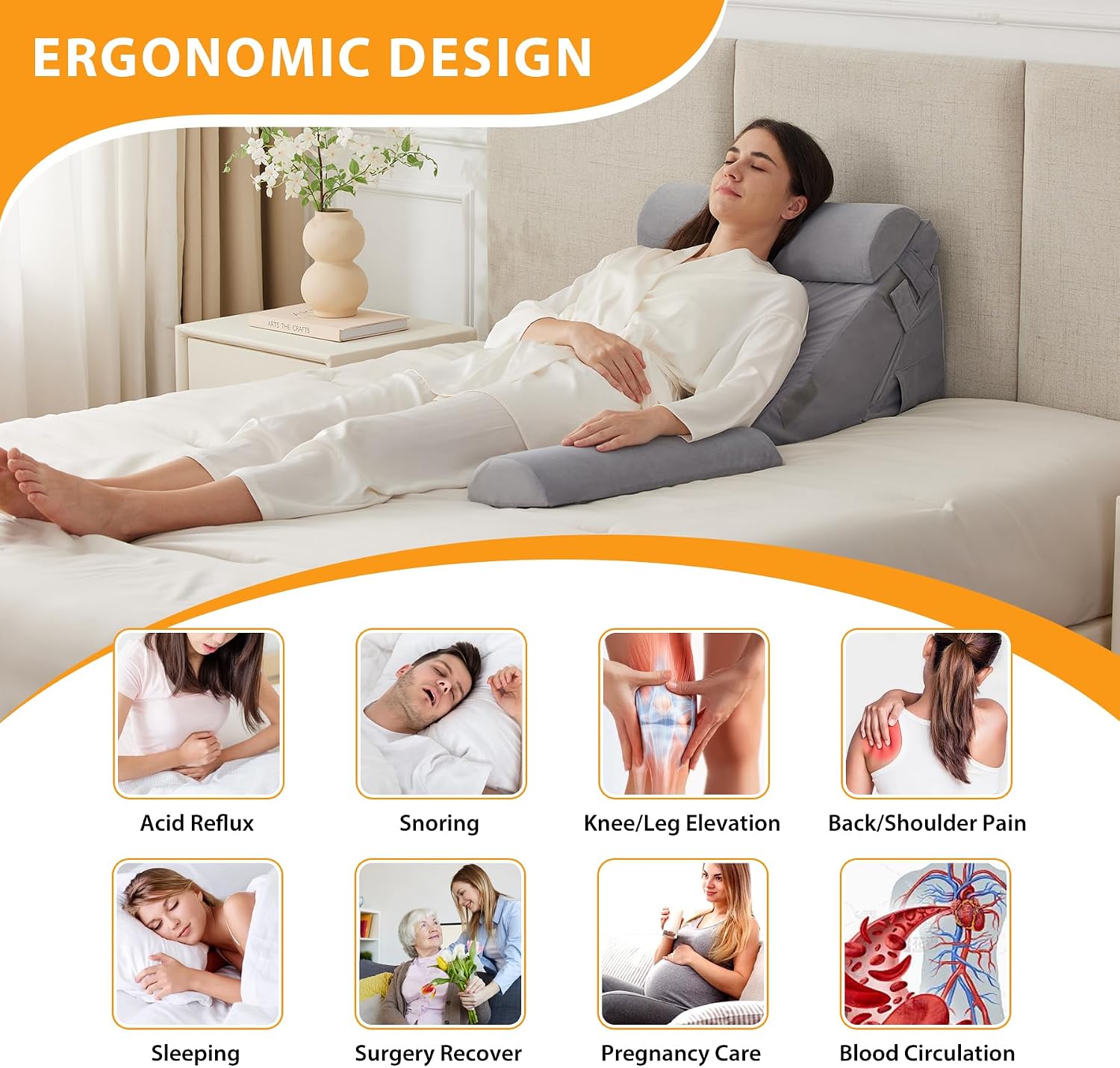 Ruqmuis 4PCS Wedge Pillow Set for After Surgery, Adjustable 9&12 Inch Bed Wedge Pillow for Sleeping, Incline Pillow Wedge for Headboard, Po…