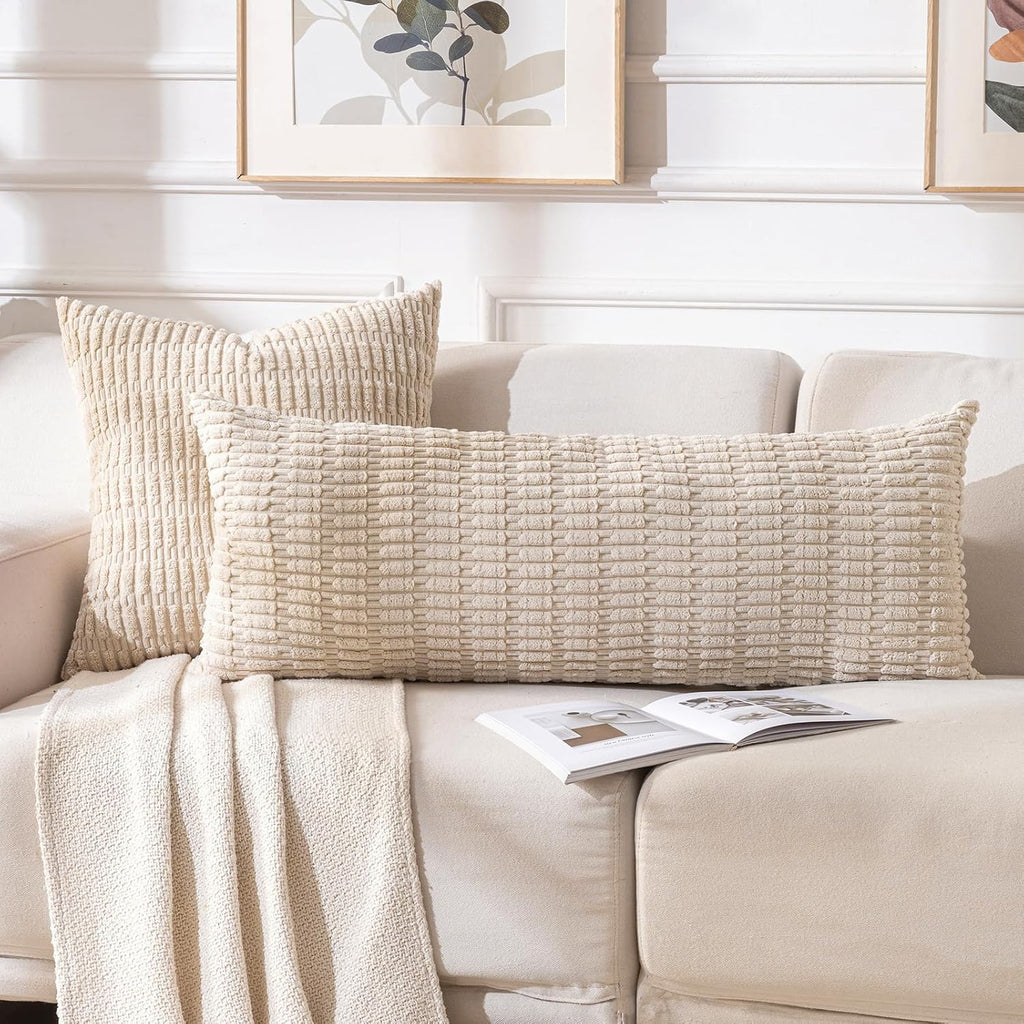 Fancy Homi Decorative Throw Pillow Covers for Bed Couch Bedroom Bench, Soft Corduroy Solid Pillow Case, Rustic Farmhouse Boho Room…