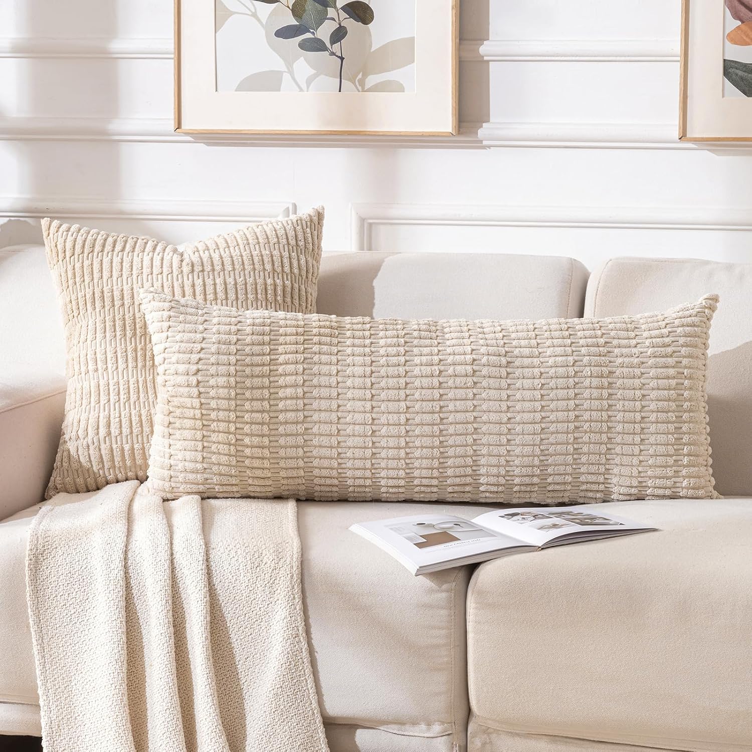 Fancy Homi Decorative Throw Pillow Covers for Bed Couch Bedroom Bench, Soft Corduroy Solid Pillow Case, Rustic Farmhouse Boho Room…