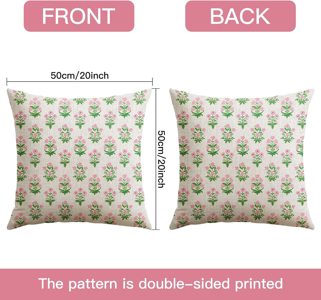 OTOSTAR Floral Print Pillow Covers 20x20 Inch Pack of 2 Double-Sided Pink Green Flower Square Throw Pillow Covers Farmhouse Rustic…