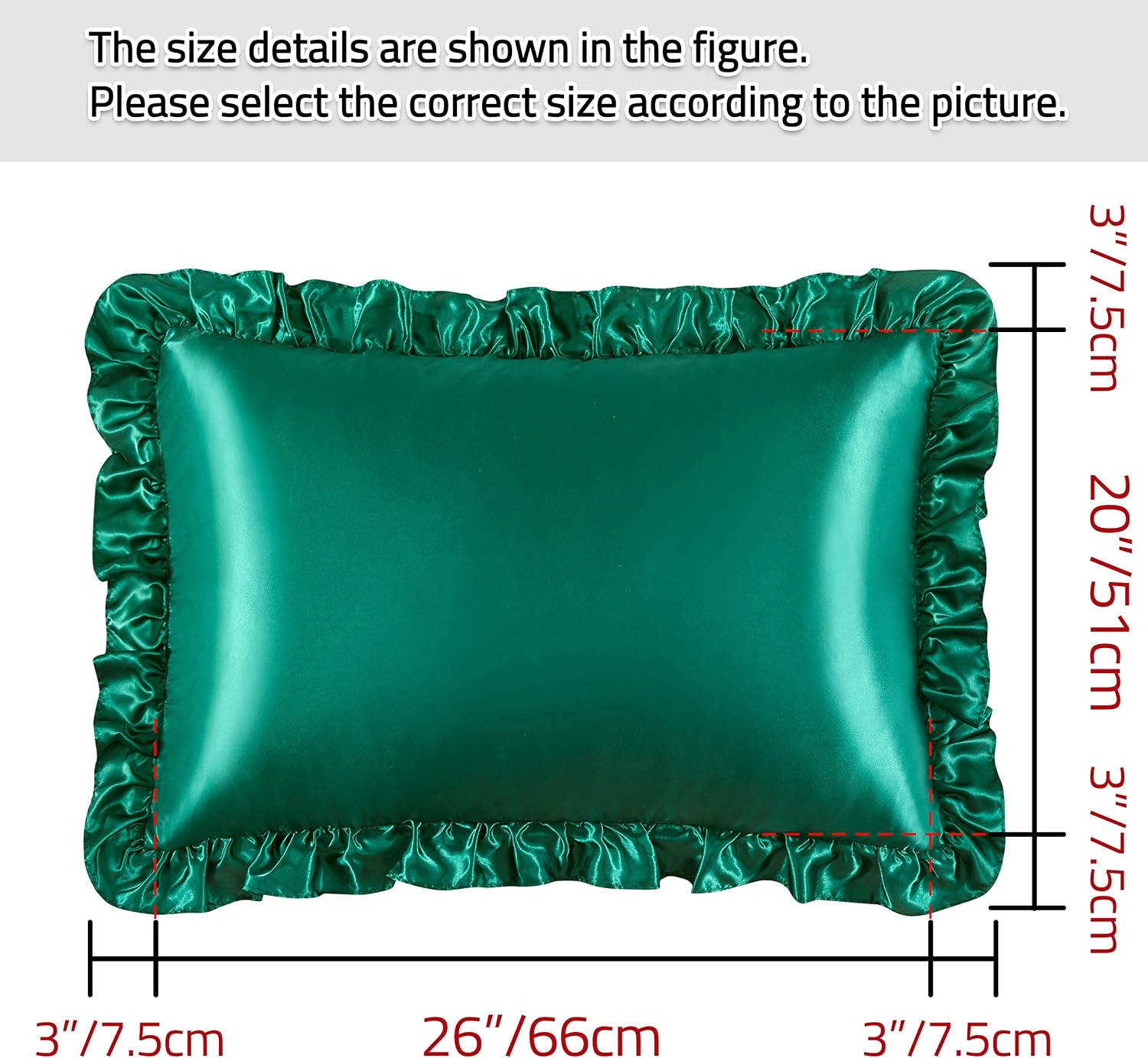 HommxJF Silky Satin Ruffled Pillow Cases for Hair and Skin, Blackish Green Silk Pillowcases Standard Set of 2 with Envelope Closure Princess…
