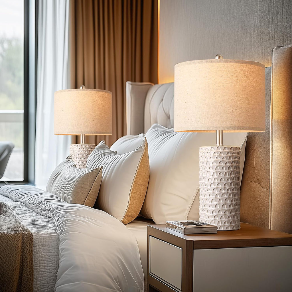 PARTPHONER 23" Modern Ceramic Table Lamp Set of 2, Table Lamps for Living Room, Rustic Farmhouse Bedside Lamps Nightstand lamp for…