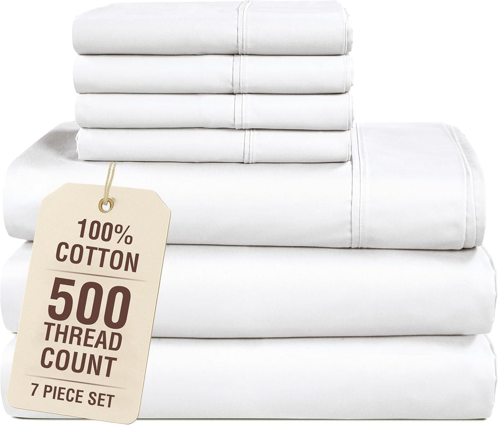 Casa Platino 100% Cotton Split King Sheet Set - 500 TC, 7 Pcs - Soft & Comfy Luxury Split King Bed Sheet Set for Adjustable Beds, Fully…