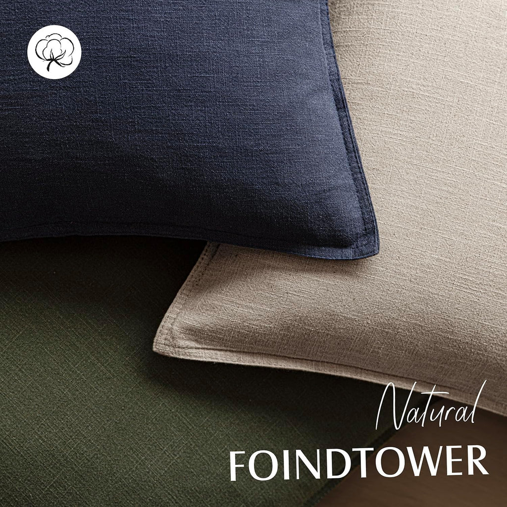 Foindtower Set of 2, Decorative Linen Soild Throw Pillow Covers Soft Accent Cushion Euro Case Boho Farmhouse Pillowcase for Chair Couch…