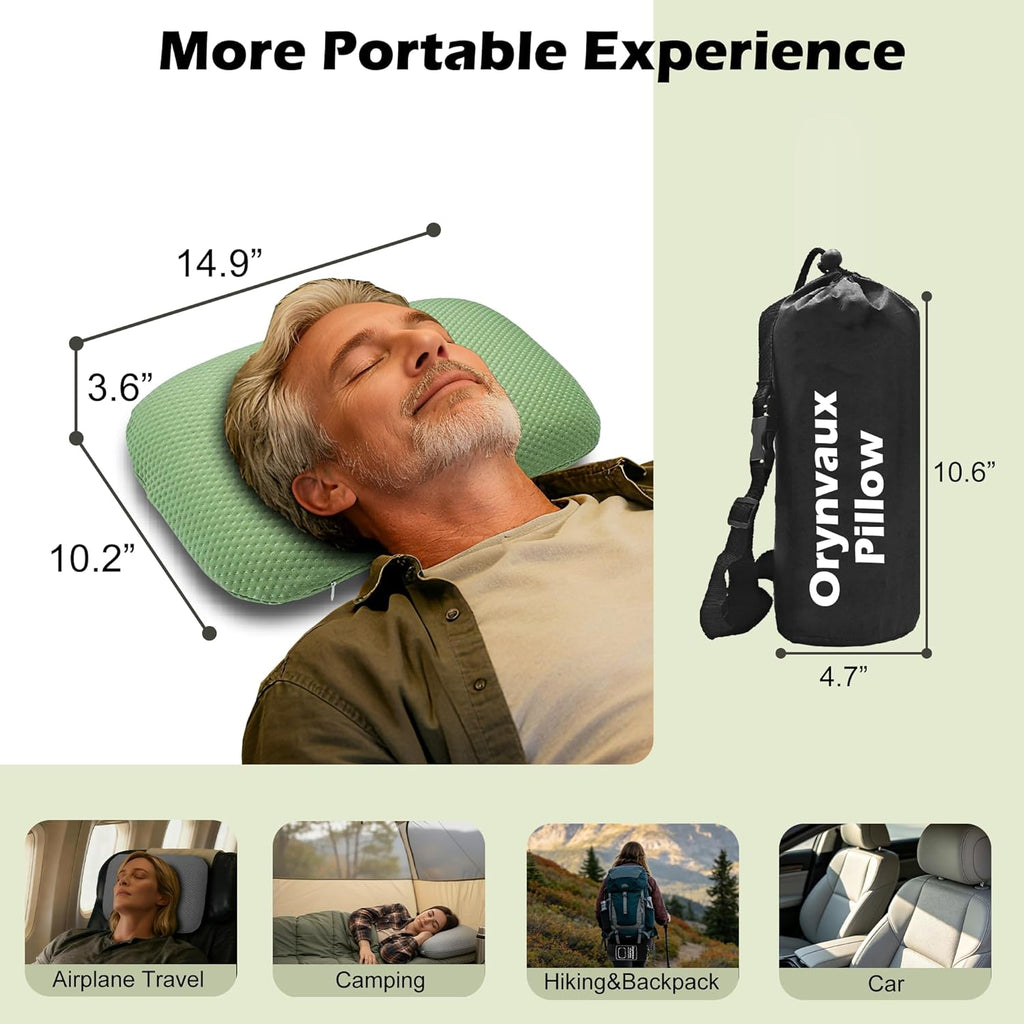 BetterSleepAnywhere! Cooling Camping Pillow, Memory Foam Travel Pillow with Adjustable Buckle Strap & Storage Bag