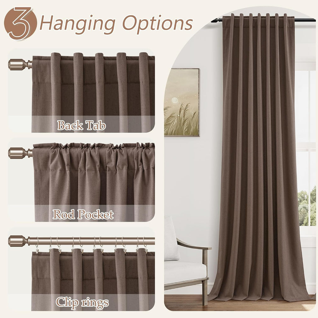 Guken 100% Blackout Curtains 108 Inch Length 2 Panels Set for Living Room Bedroom Back Tab Thermal Insulated Black Out Linen Drapes Room Da…