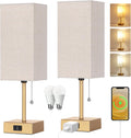 Table Lamp for Bedroom set of 2,3-Color Bedside Lamps with Pull Chain Table Lamps for Nightstand with AC Outlets, Small Night Light Lamps…