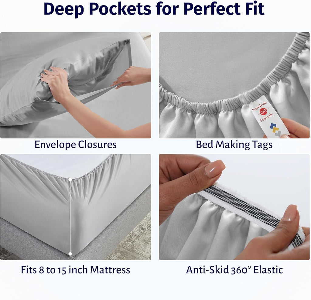CaliforniaDesignDen California Design Den Deep Pocket Full Size Sheets Set - Certified 100% Egyptian Cotton Percale Sheets, Lightweight, Cr…