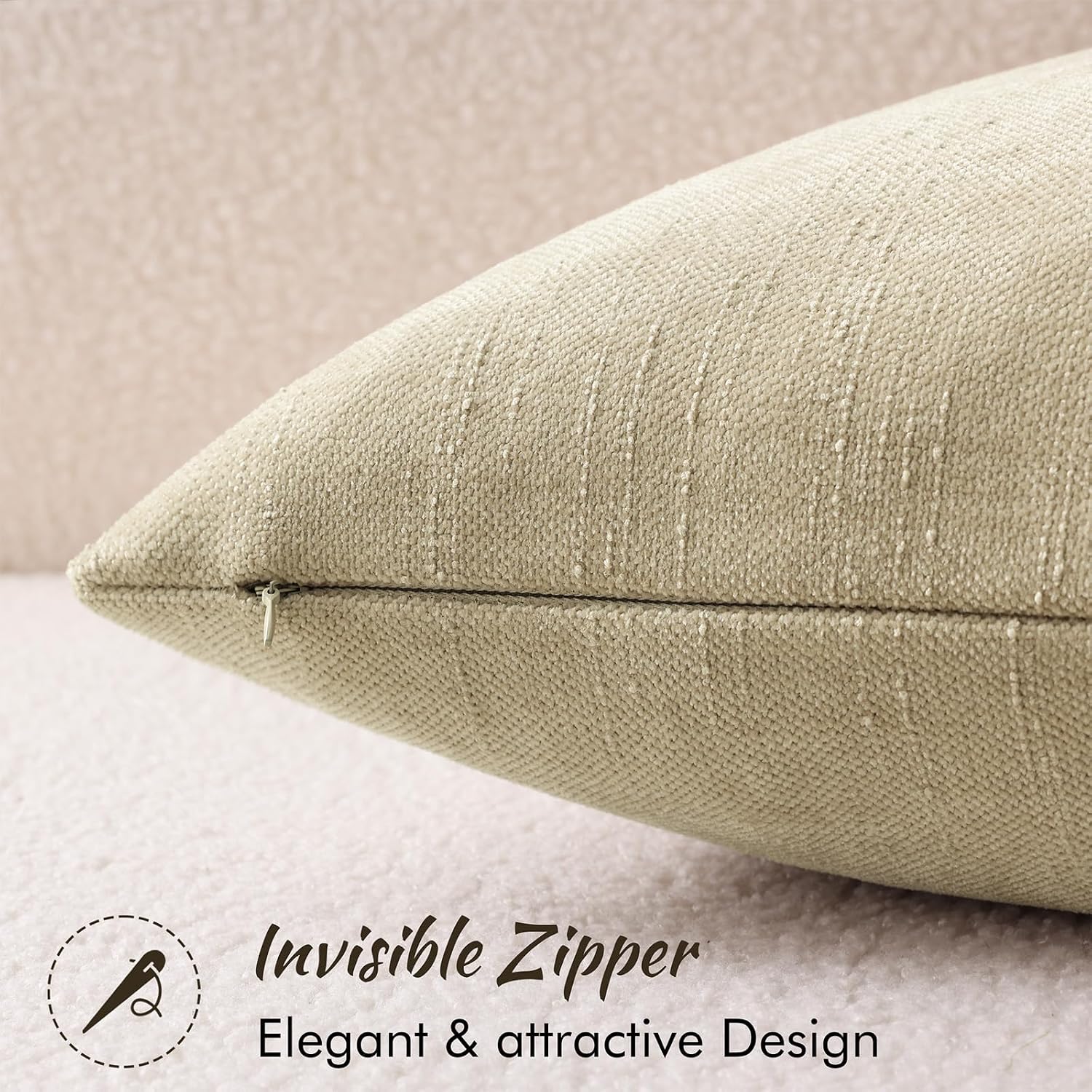 decorUhome Chenille Throw Pillow Covers 20x20 Set of 2, Square Decorative Pillow Covers with Zipper for Couch, Sofa, Living Room, Tan