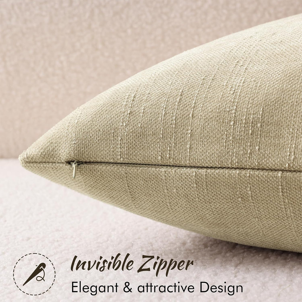 decorUhome Chenille Throw Pillow Covers 18x18 Set of 2, Square Decorative Pillow Covers with Zipper for Couch, Sofa, Living Room, Tan