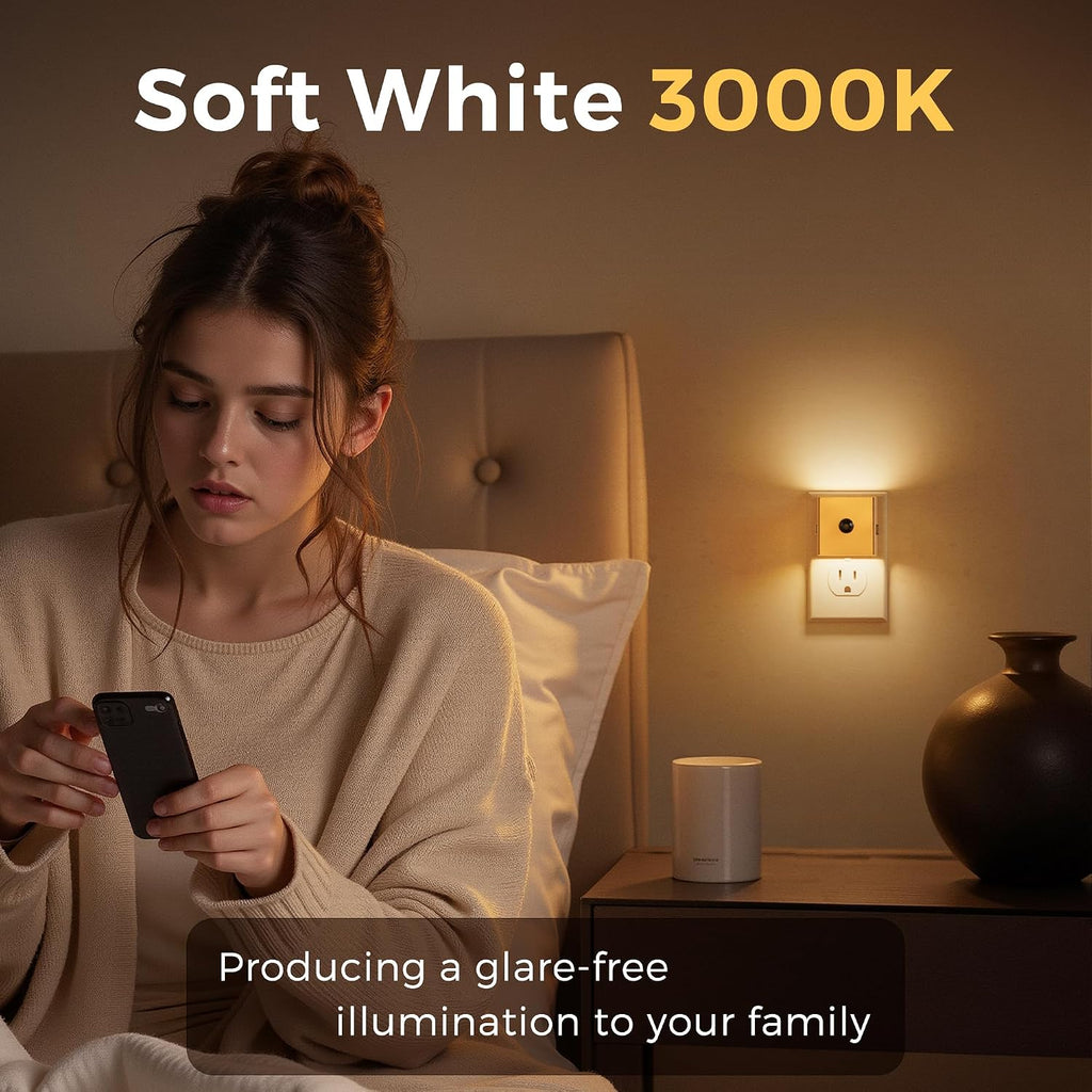 L LOHAS LED Night Light, Plug in Night Light with Motion Sensor and Dusk to Dawn Sensor, Brightness Adjustable,3000K Soft White, Gold…