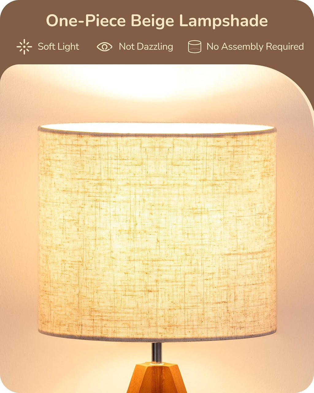 EDISHINE Tripod Table Lamp, Small Cute Bedside Lamp with Linen Beige Lampshade, Nightstand Lamp for Nursery, Bedroom, Kid Room, Living…