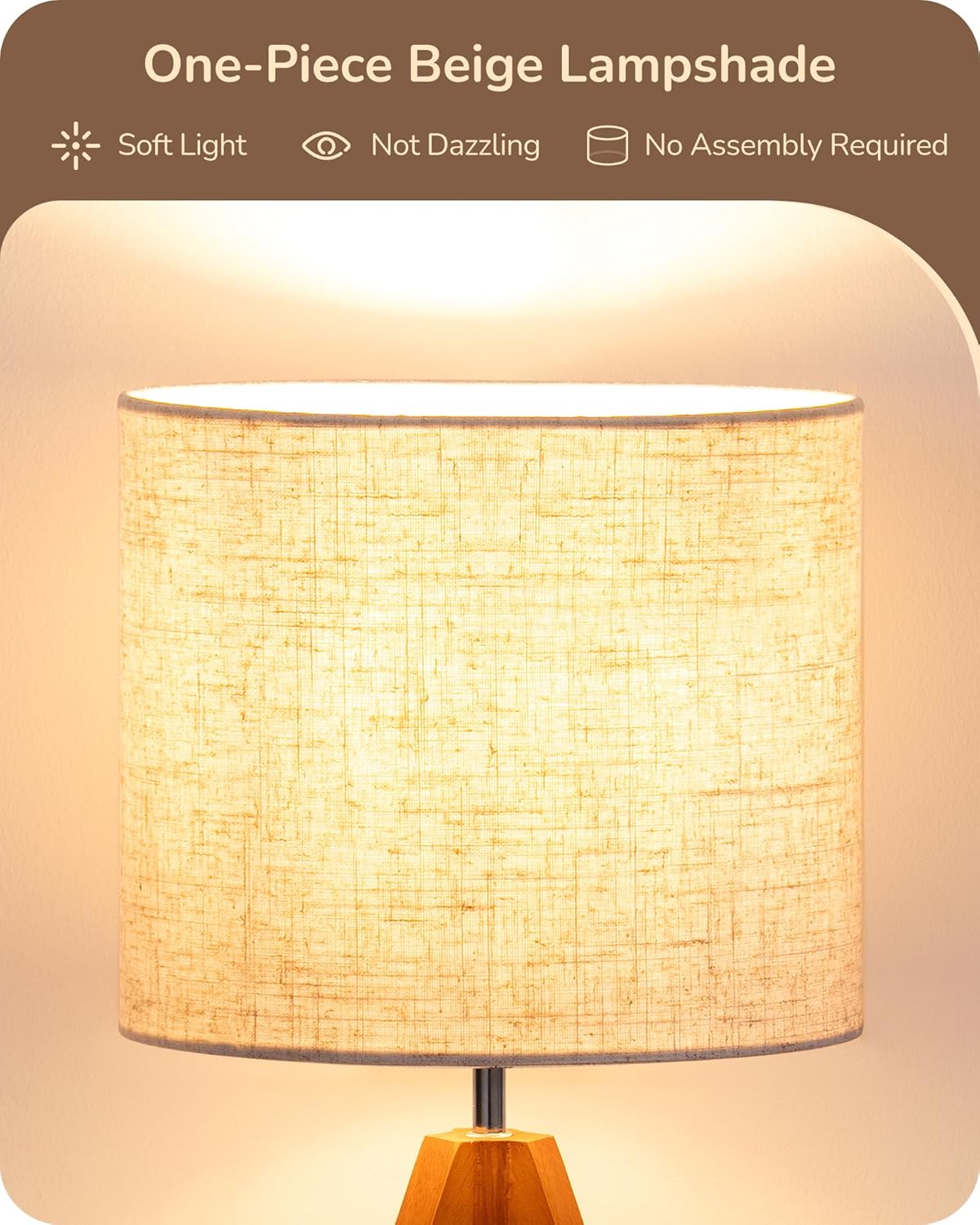 EDISHINE Tripod Table Lamp, Small Cute Bedside Lamp with Linen Beige Lampshade, Nightstand Lamp for Nursery, Bedroom, Kid Room, Living…