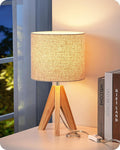 EDISHINE Small Table Lamp, Boho Bedside Lamp with Linen Fabric Shade, Wood Tripod Nightstand Lamp for Nursery, Living Room, Bedroom…