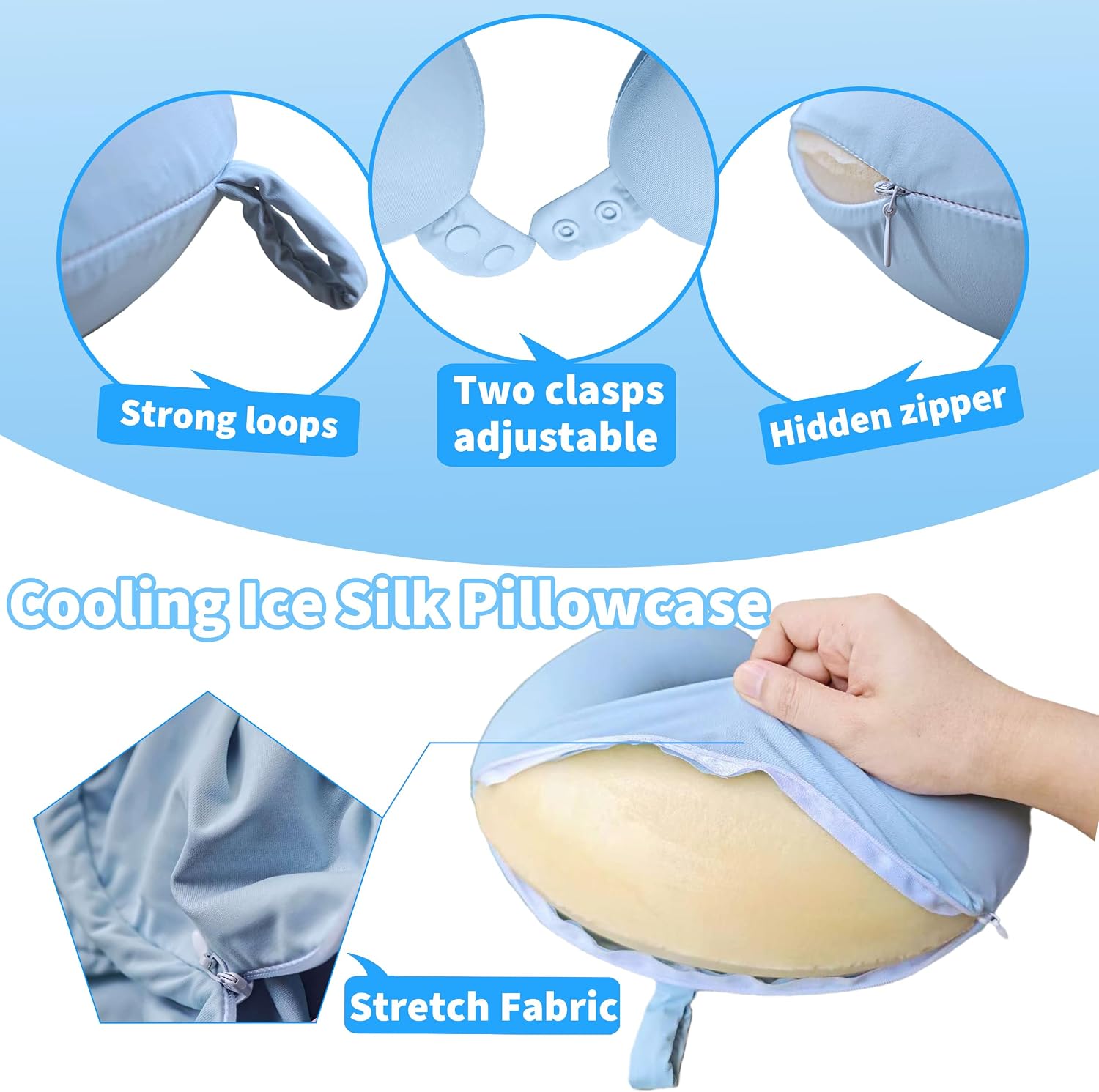 foiesfiuh Neck Pillow Cover – Cooling Ice Silk Travel Pillowcase with Double Snap, Soft, Washable & Lightweight, Fits U-Shaped Travel Pillo…