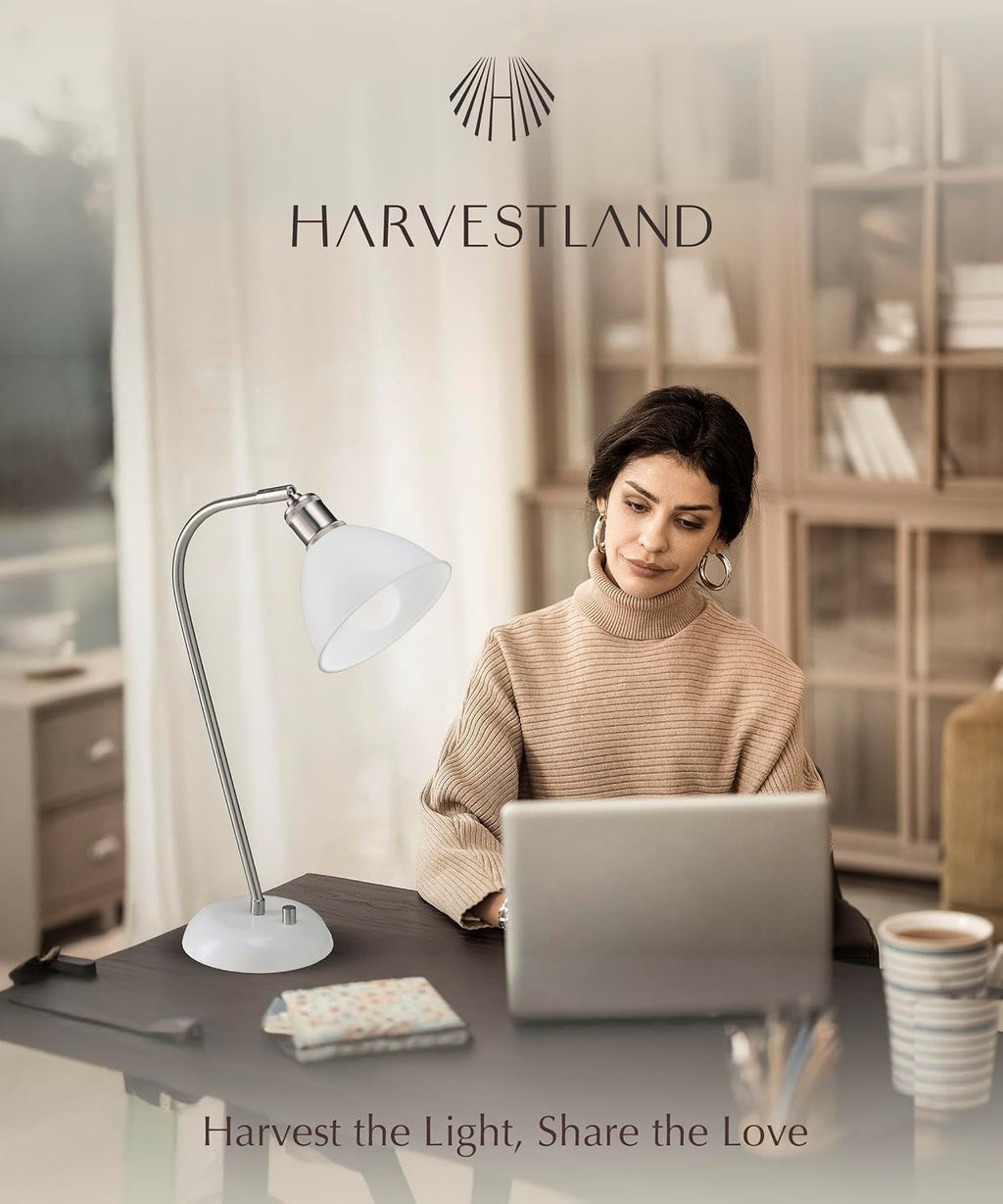 Harvestland Halo Silver White Adjustable Desk Lamp – Pharmacy Style Table Lamp, Metal Reading Lamp with Solid Base, Industrial Desk Lamps f…