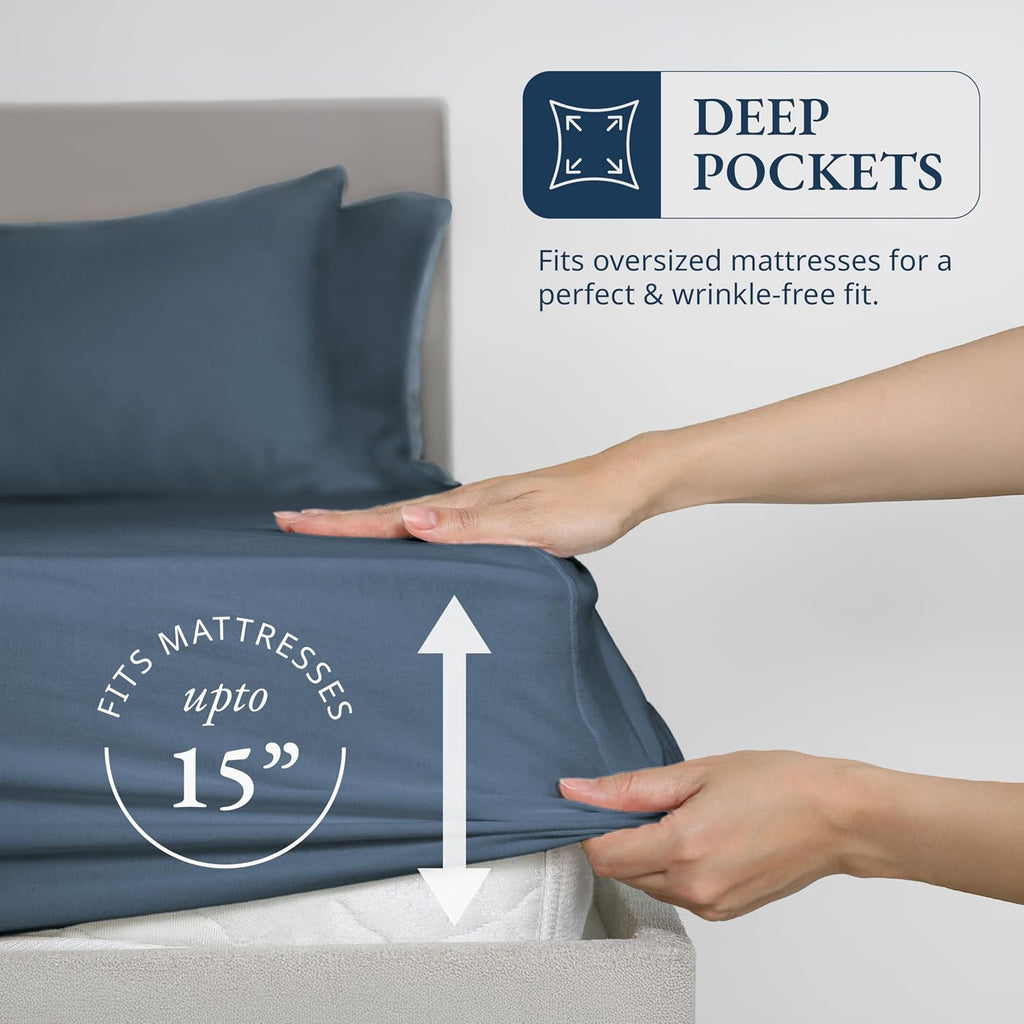 LANE LINEN Fitted Sheet King Size, 100% Organic Cotton, 3-Piece Set (1 Fitted Sheet,2 Pillowcases), Percale Weave, Ultra Soft…