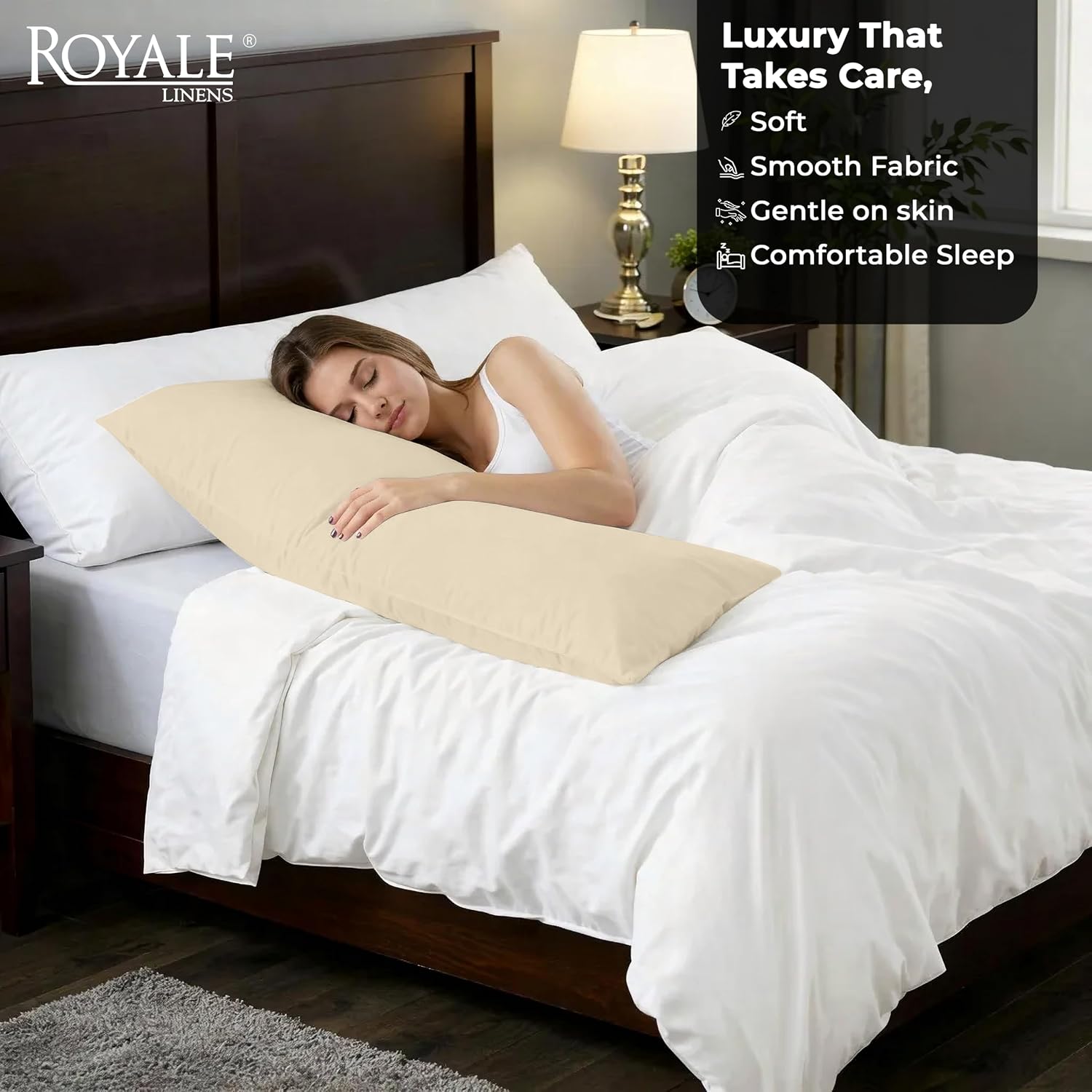 Royalelinens ROYALE LINENS Body Pillow Cover - Double Brushed 1800 Microfiber - 20"x54" with Hidden Zipper Closure - Wrinkle & Fade Resista…