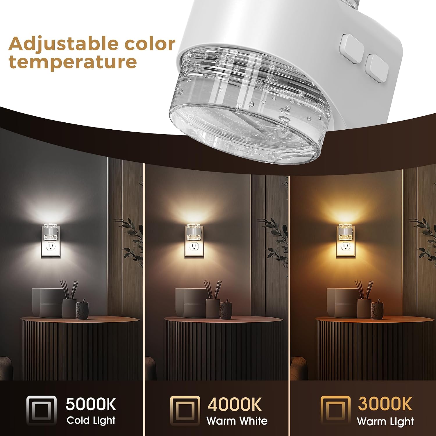 Llohasled L LOHAS LED Night Light, 3CCT Bubble Night Lights Plug into Wall,4 Pack 3000K/4000k/5000K Adjustable Night Light, Dimmable Nightli…