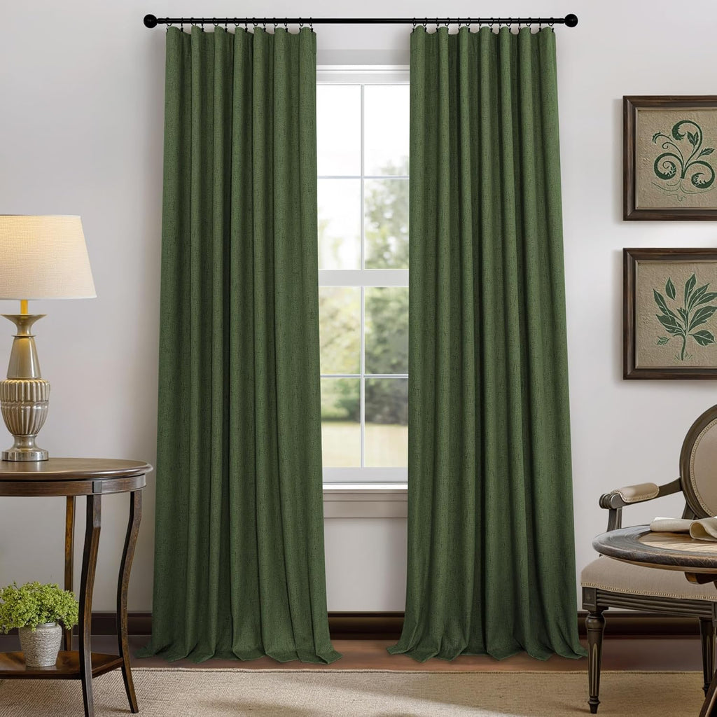 Pitalk Ptialk Elegant Blackout Curtains for Living Room Eclectic Moody Dark Olive Green Linen Curtains 72 Inch Length 2 Panels Set Long Dra…