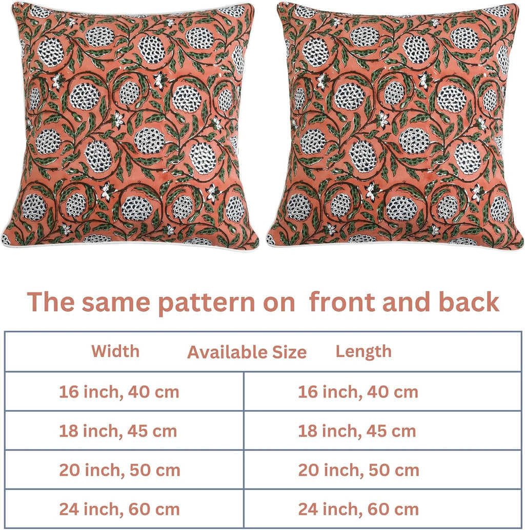 Ridhi Block Print Dark Salmon Pink Pillow Cover 18" x 18" (Pack of 2) Decorative Couch Pillows for Living Room, Chic Boho Cute Outdoor Pill…