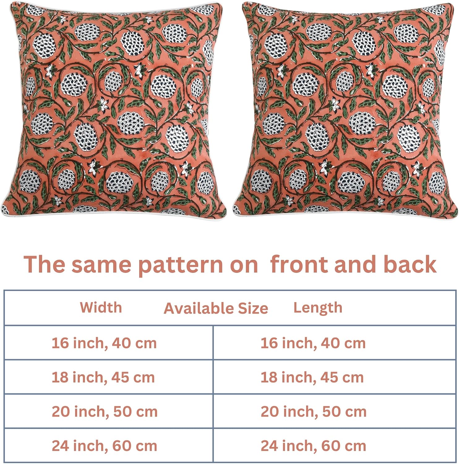 Ridhi Block Print Dark Salmon Pink Pillow Cover 16" x 16" (Pack of 2) Decorative Couch Pillows for Living Room, Chic Boho Cute Outdoor Pill…