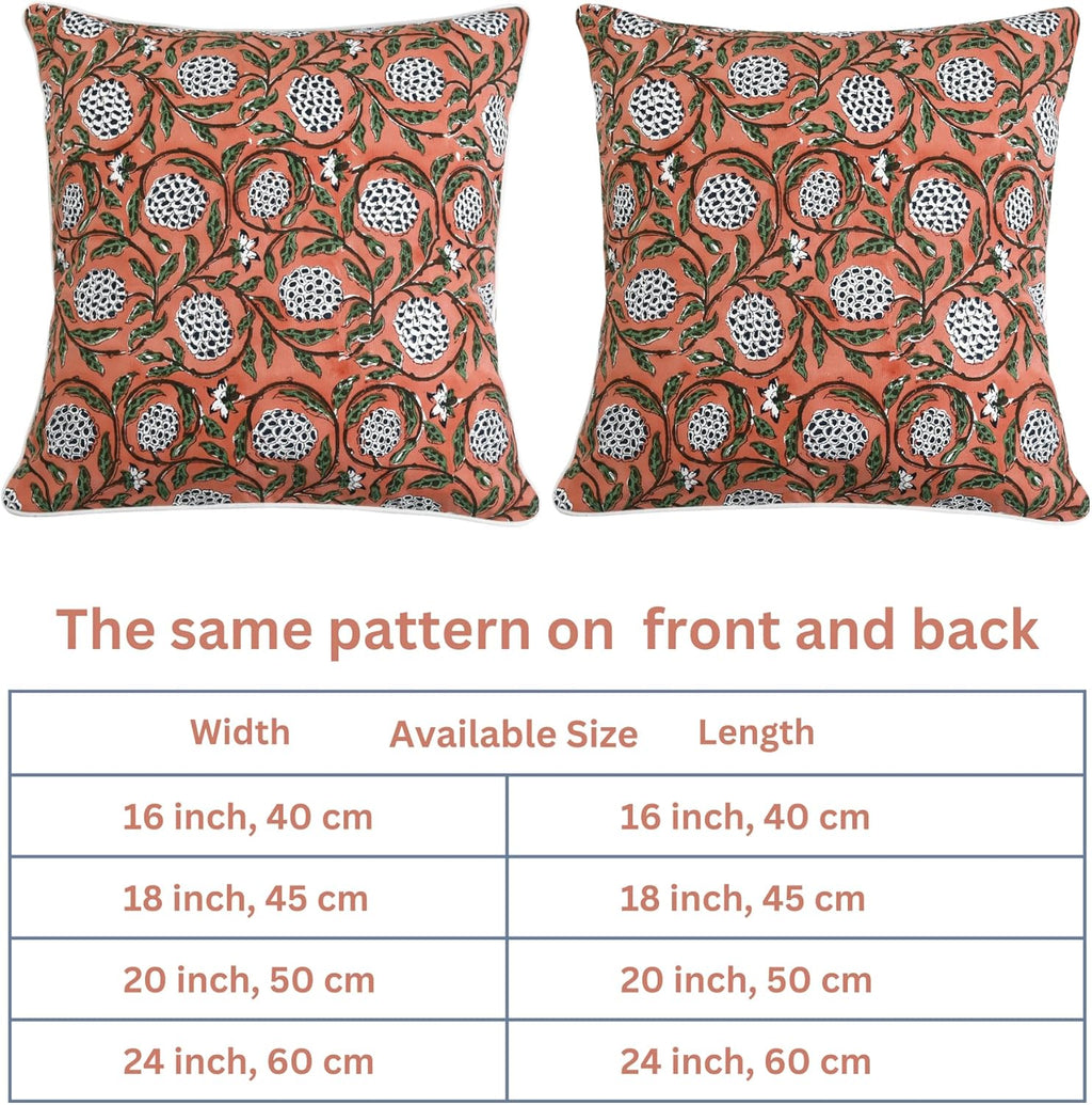 Ridhi Block Print Dark Salmon Pink Pillow Cover 24" x 24" (Pack of 2) Decorative Couch Pillows for Living Room, Chic Boho Cute Outdoor Pill…