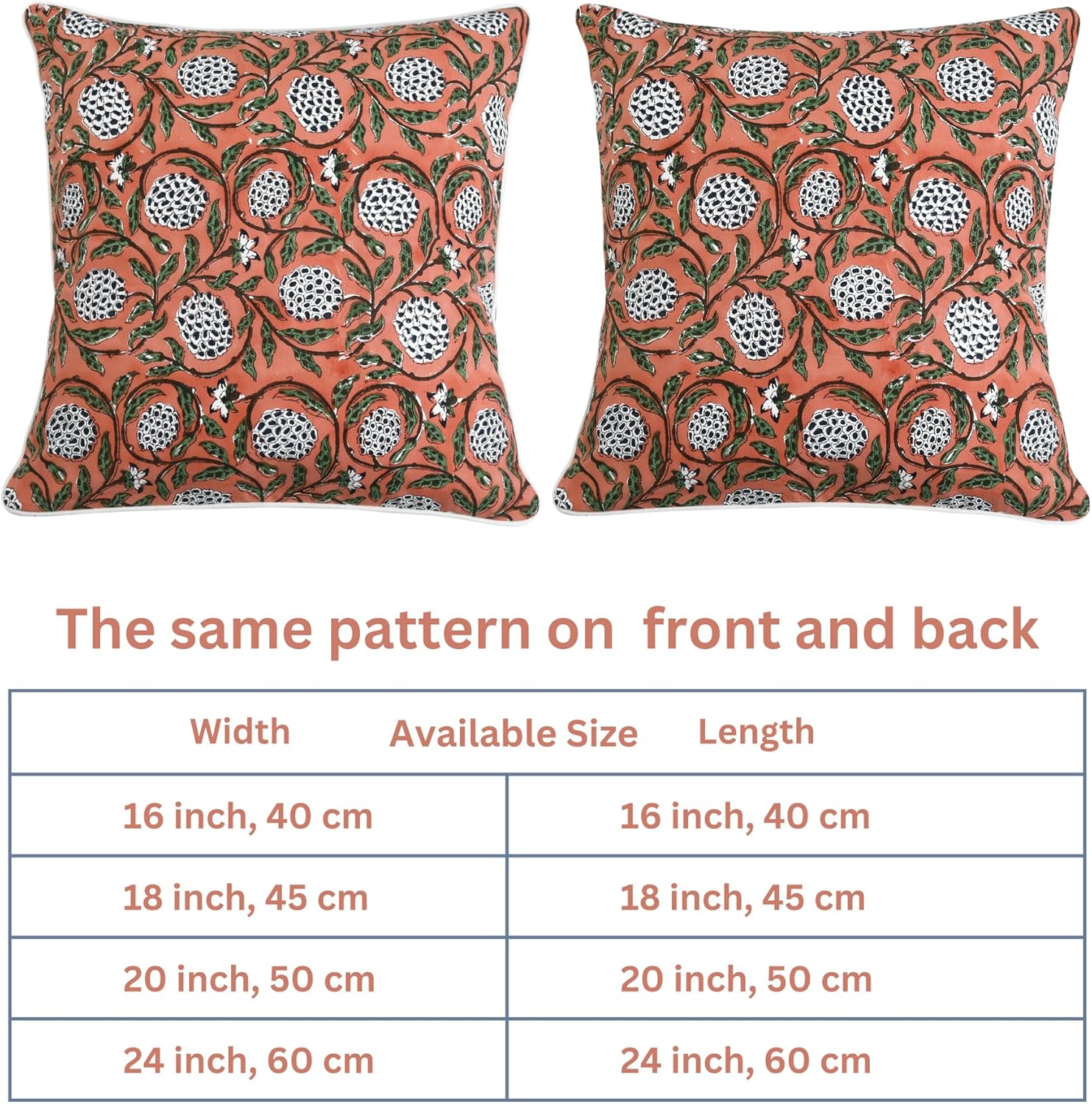 Ridhi Block Print Dark Salmon Pink Pillow Cover 24" x 24" (Pack of 2) Decorative Couch Pillows for Living Room, Chic Boho Cute Outdoor Pill…