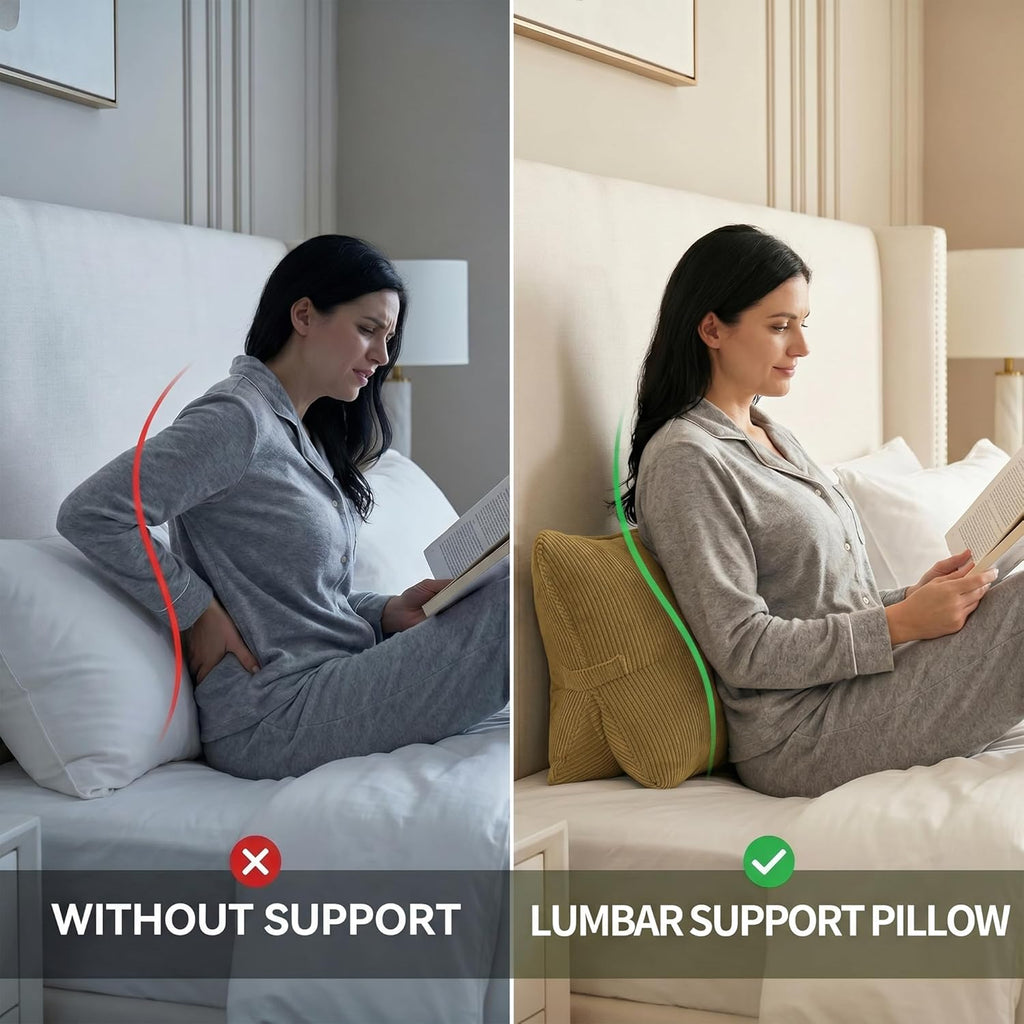 Ailuteie Pat. Pend. Corduroy Lumbar Support Back Pillow for Reading & Lounging, Ergonomic Triangle Cushion for Sofa, Armchair & Bed Sitting…