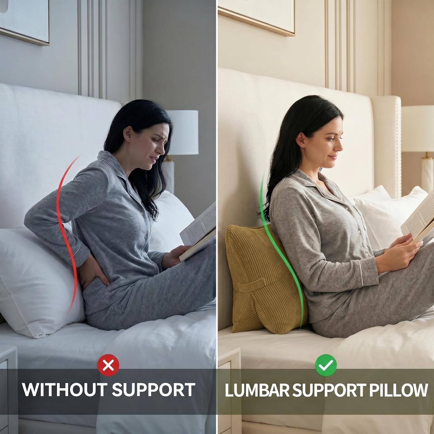Ailuteie Pat. Pend. Corduroy Lumbar Support Back Pillow for Reading & Lounging, Ergonomic Triangle Cushion for Sofa, Armchair & Bed Sitting…