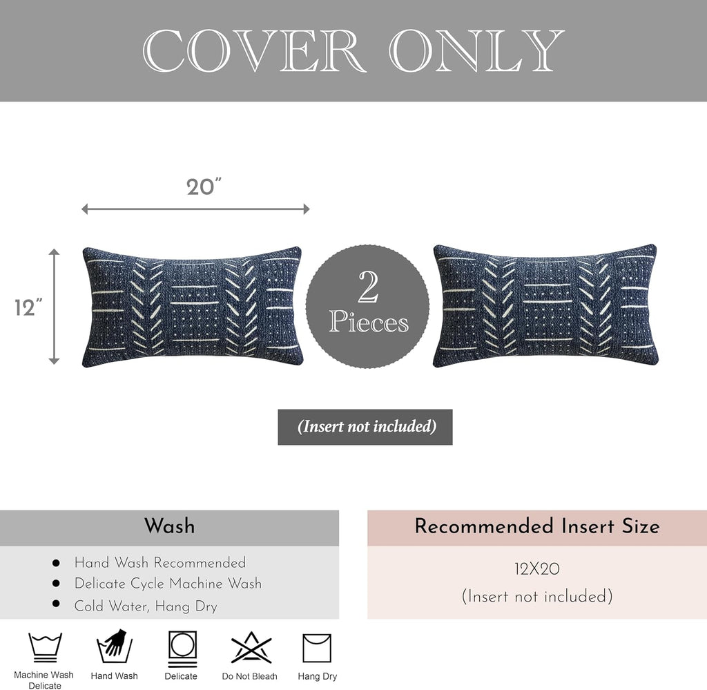 BlissBlush Decorative Lumbar Pillow Covers 12x20 Set of 2, Blue Soft Woven Chenille Accent Pillow Covers for Couch Sofa Bed, Textured…