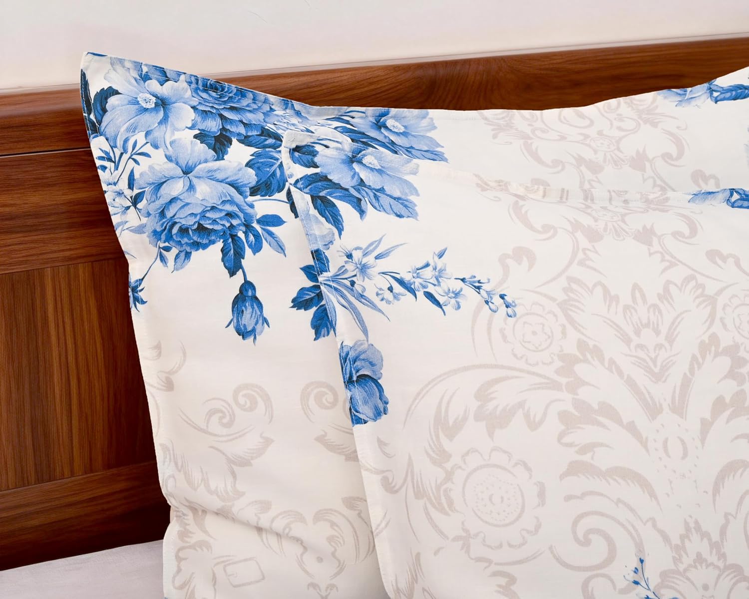 Chuffed 100% French Linen Pillow Cases Porcelain Bloom Print, Farmhouse Floral Stone Washed Pillow Shams with Envelope Closure Soft Breatha…