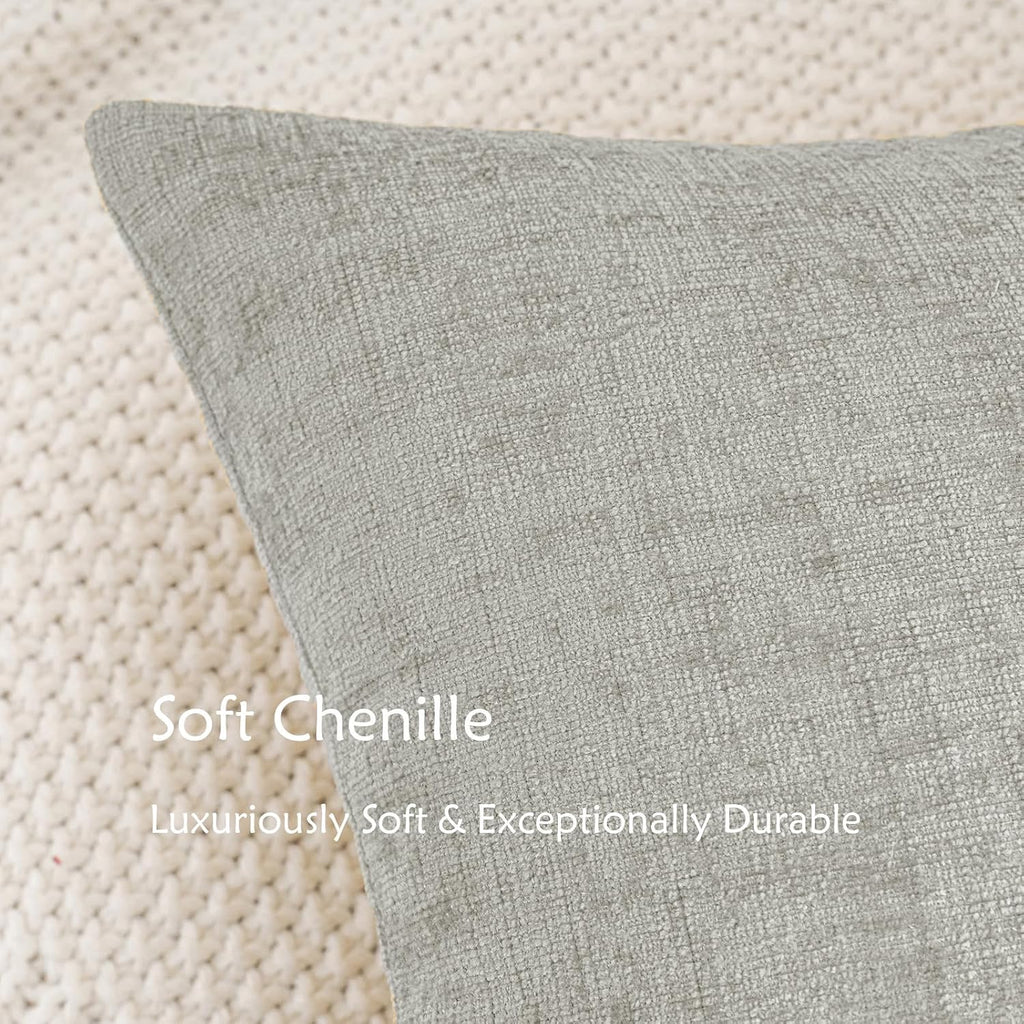 Hwy50 HWY 50 Gray Lumbar Pillow Covers 12x20 Inch Pack of 2, Soft Chenille Decorative Throw Pillow Covers Farmhouse for Couch Sofa Living R…
