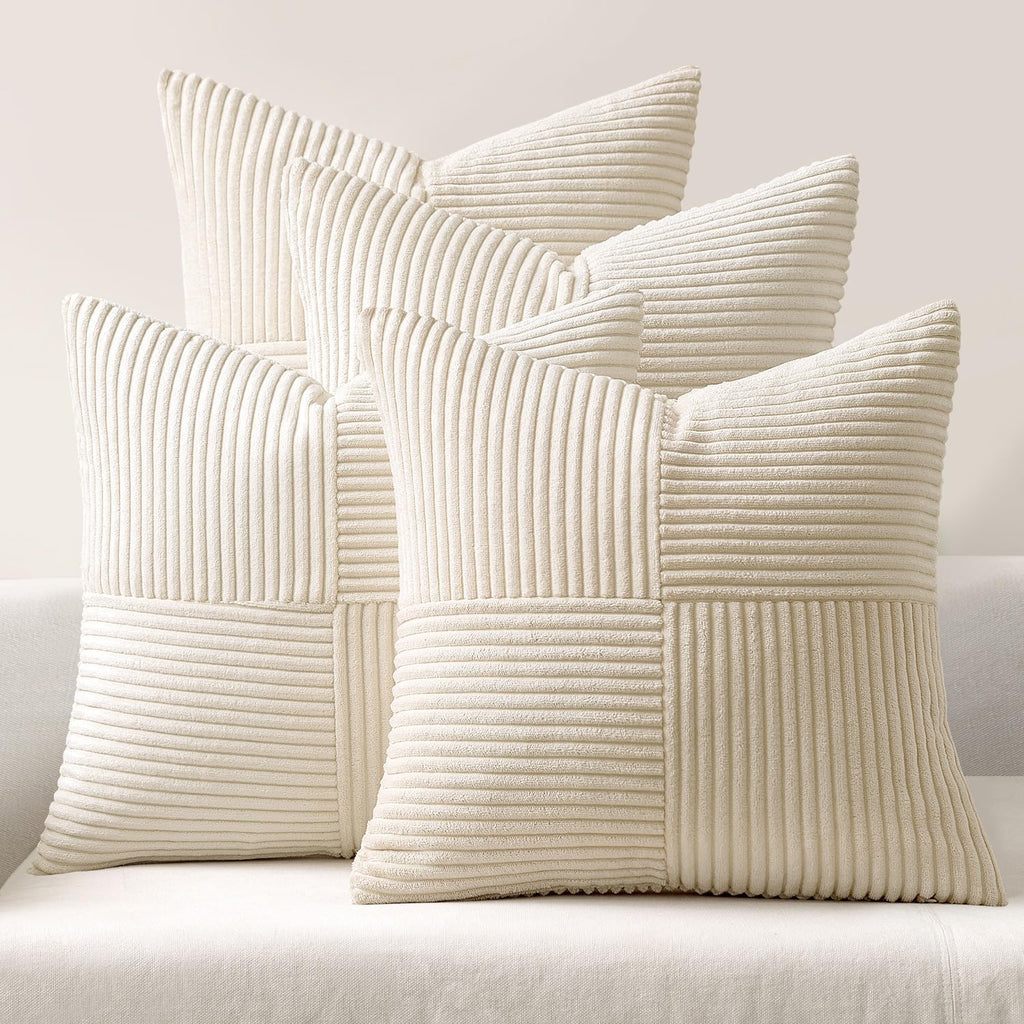 Miulee Beige Throw Pillow Covers 16x16 Inch Set of 4 Boho Patchwork Cushion Cases Modern Farmhouse Pillow Cases with Invisible Zipper Cordu…