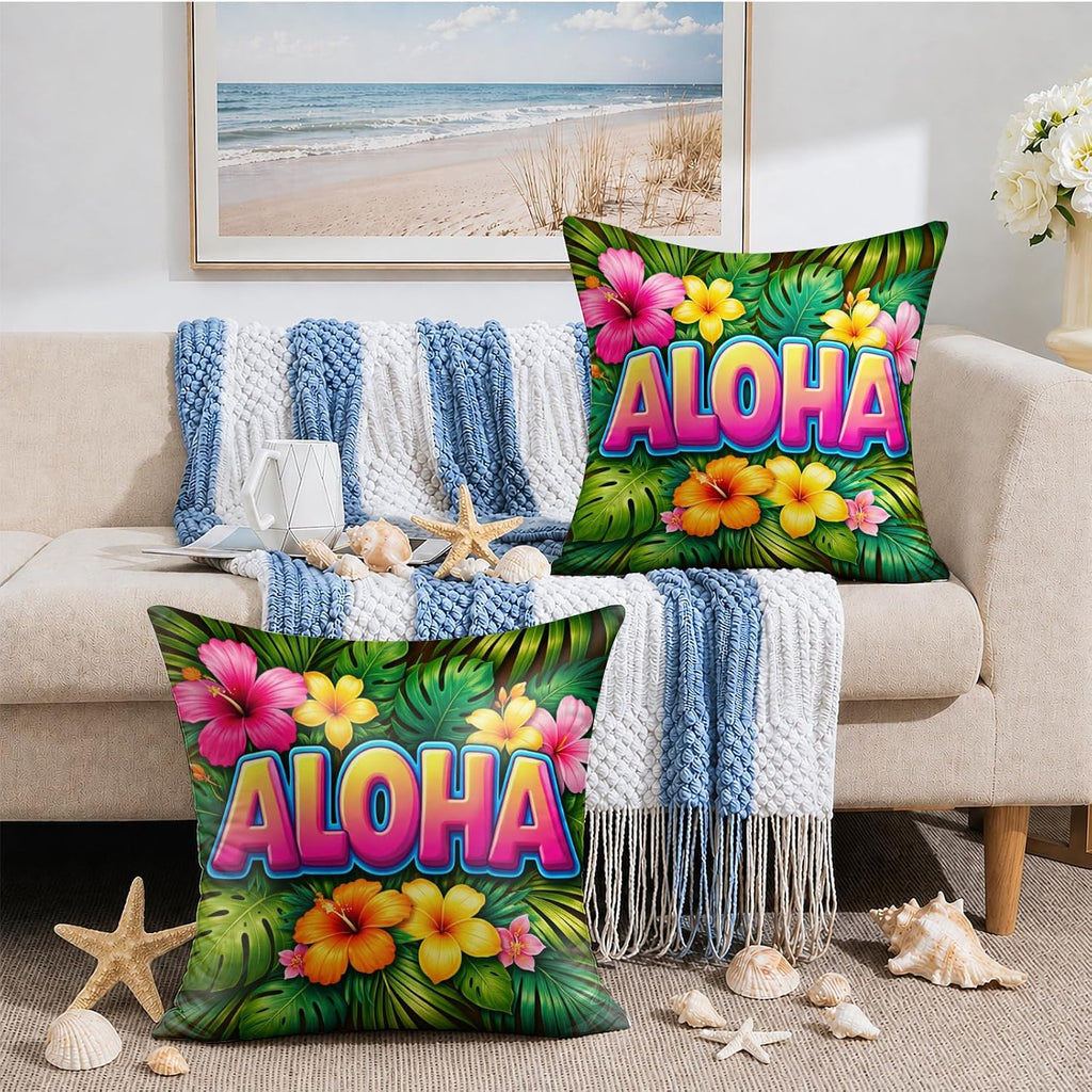 BlissYard Aloha Tropical Throw Pillow Covers 18x18 Set of 2 Decorative Pillow Covers Hawaiian Summer Floral Pillow Covers for Couch Sofa…