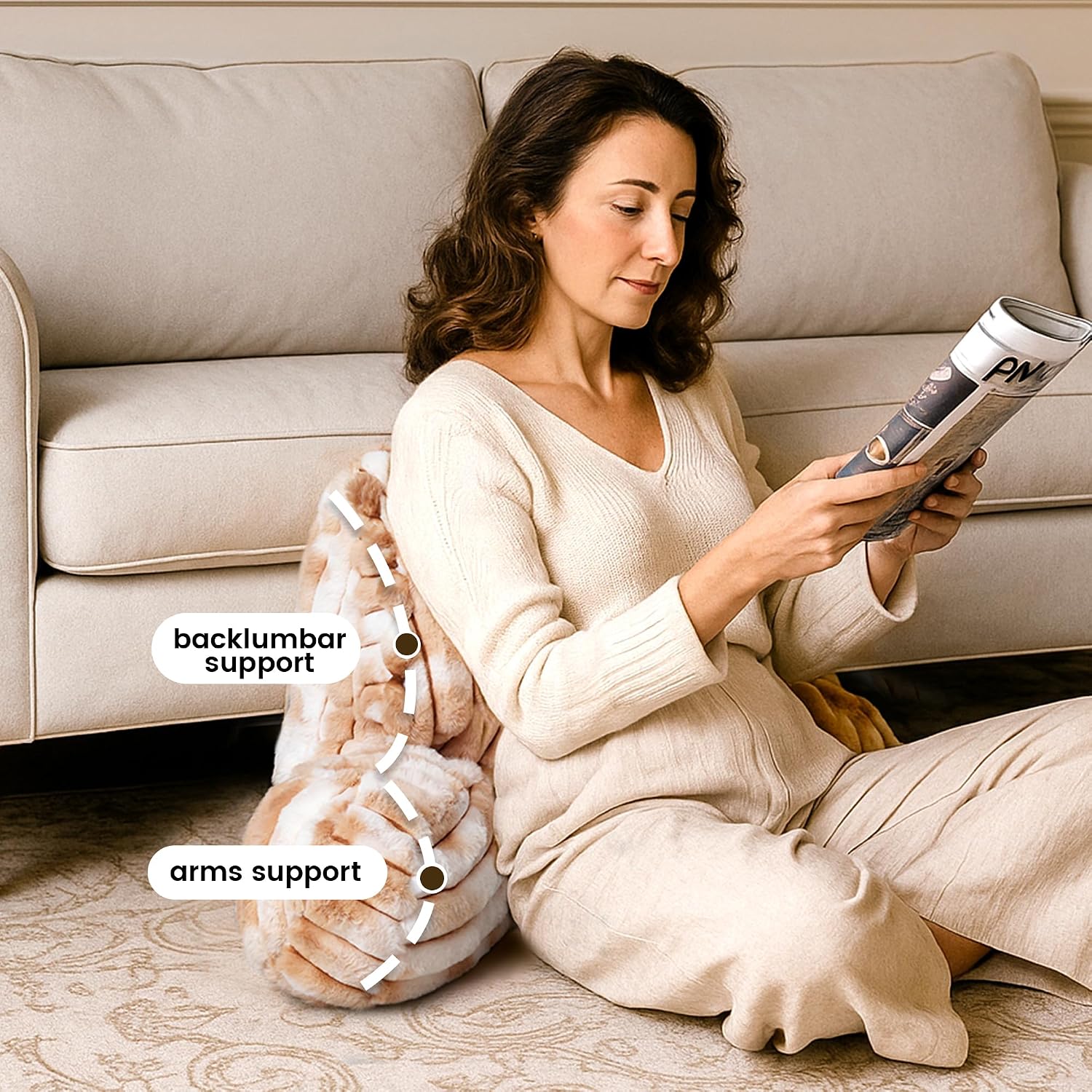 AmélieHome Amélie Home Faux Fur Reading Pillow with Pocket for Sitting in Bed, Kids Backrest Bed Pillow with Washable Cover for Loungi…