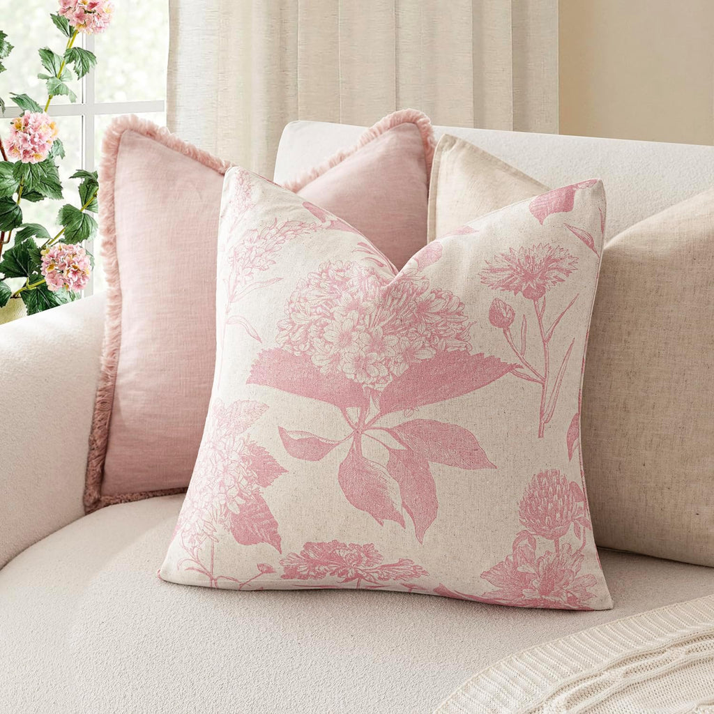 Foindtower Set of 2 Linen Floral Throw Pillow Covers Neutral Vintage Print Decorative Cozy Cushion Covers Farmhouse Boho Home Decor for…