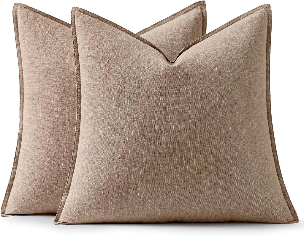 Anroduo Pack of 2 Decorative Linen Pillow Covers Cream Neutral Farmhouse Boho Soild Cushion Case Soft Accent Pillowcase for Couch Sofa Bedr…