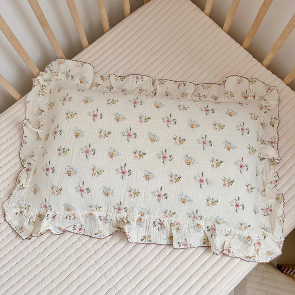 BuLuTu Cotton Muslin Kids Toddler Pillowcase with Cute Azalea Flowers Pattern Super Soft Crib Nursery Pillowcase for Boys, Girls, Bedding…