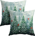 Watercolor Tree Throw Pillow Cover 24x24 inch Set of 2 Christmas Dark Green Trees Pillowcases Winter Red Bird Snowflake Decorative…