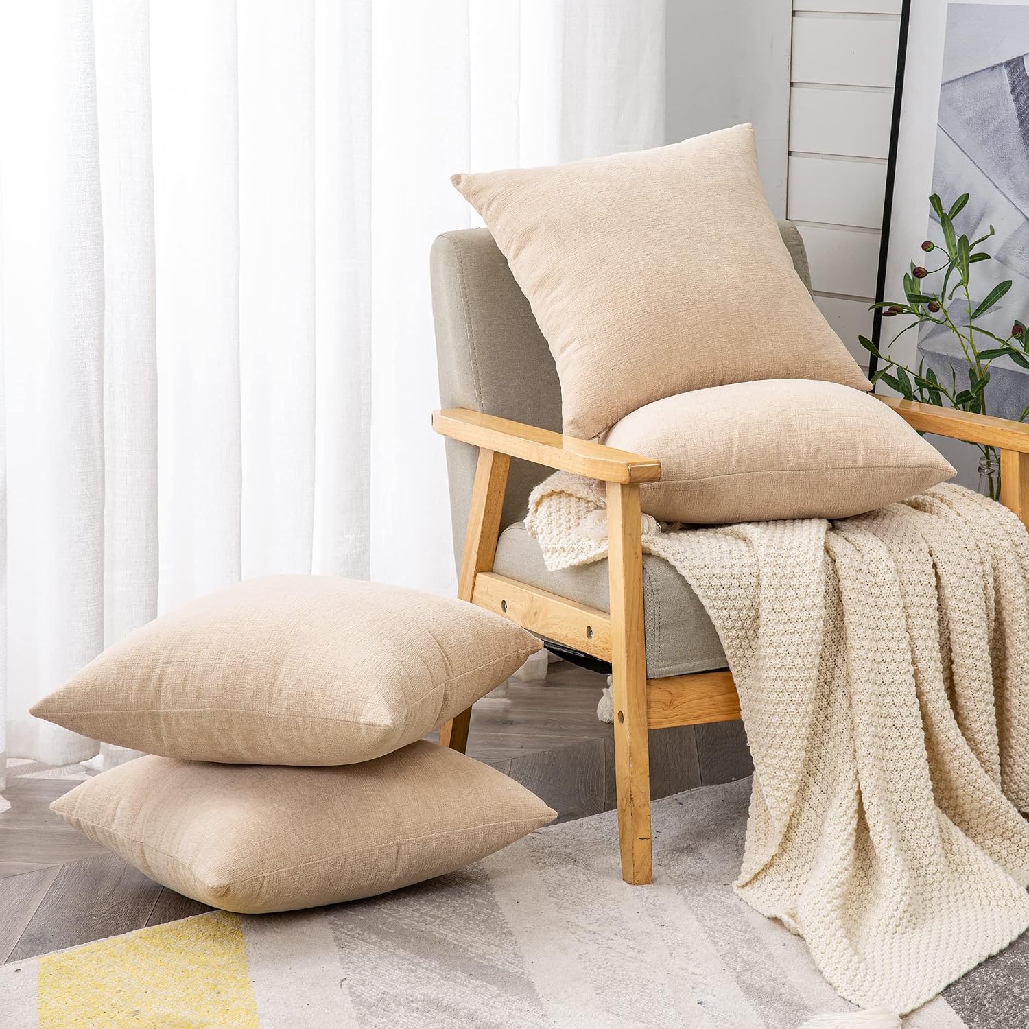 Gawamay Decorative Square Throw Pillow Covers 18"x18" Inch Set of 4, Super Soft Chenille Pillows Farmhouse Fall Pillowcase for Living Room…