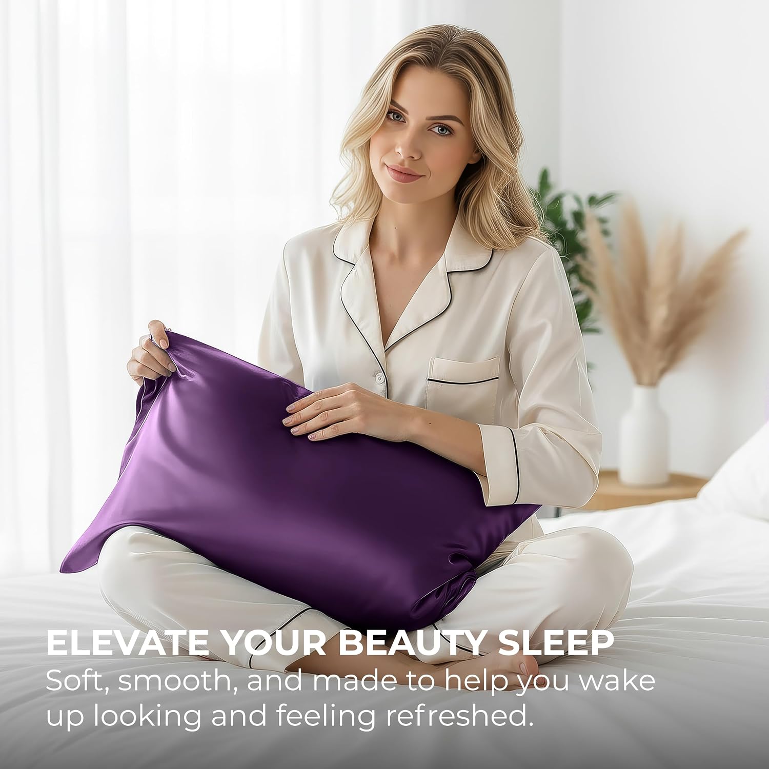 PureBedding Pure Bedding Satin Pillowcase 2 Pack - King Size (20"x40", Purple) - Silky Pillow Cases for Hair and Skin - Satin Pillow Covers…