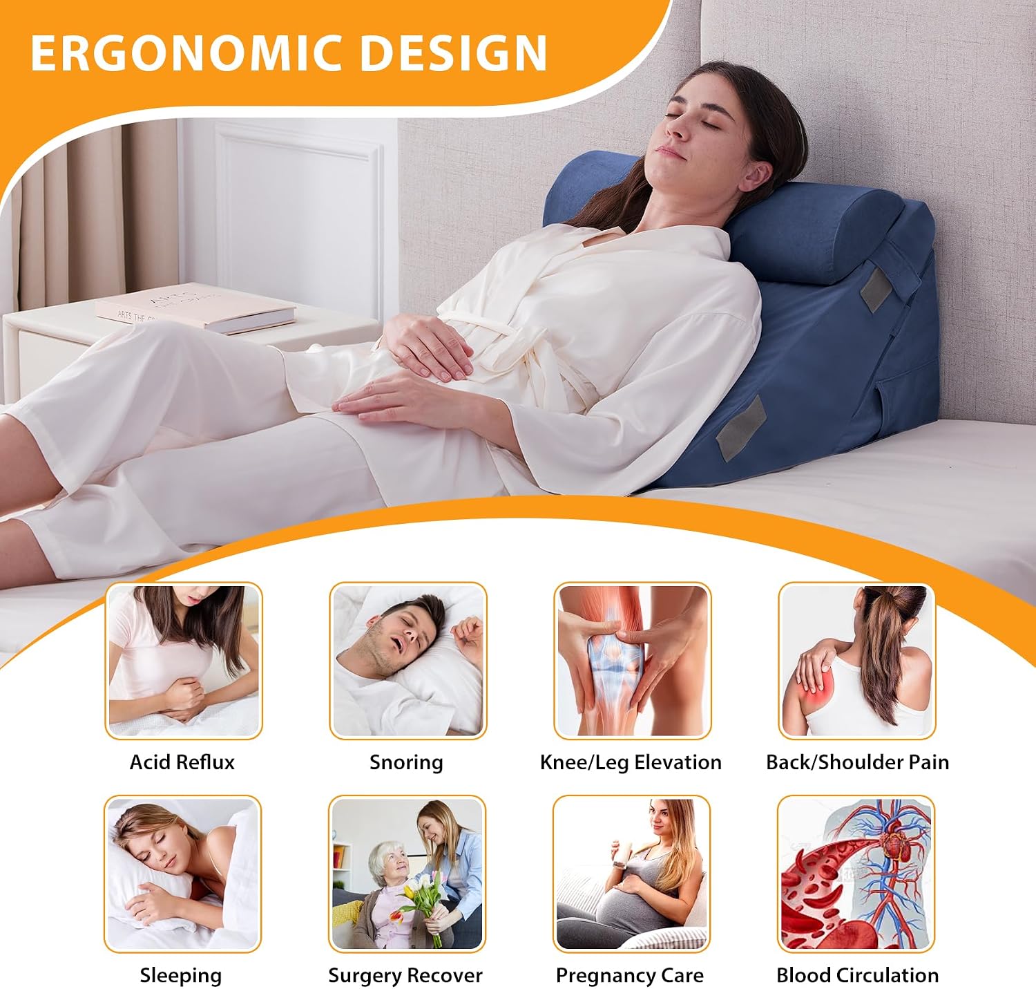 Ruqmuis 3PCS Wedge Pillow Set for After Surgery, Adjustable 9&12 Inch Bed Wedge Pillow for Sleeping, Incline Pillow Wedge for Headboard, Po…