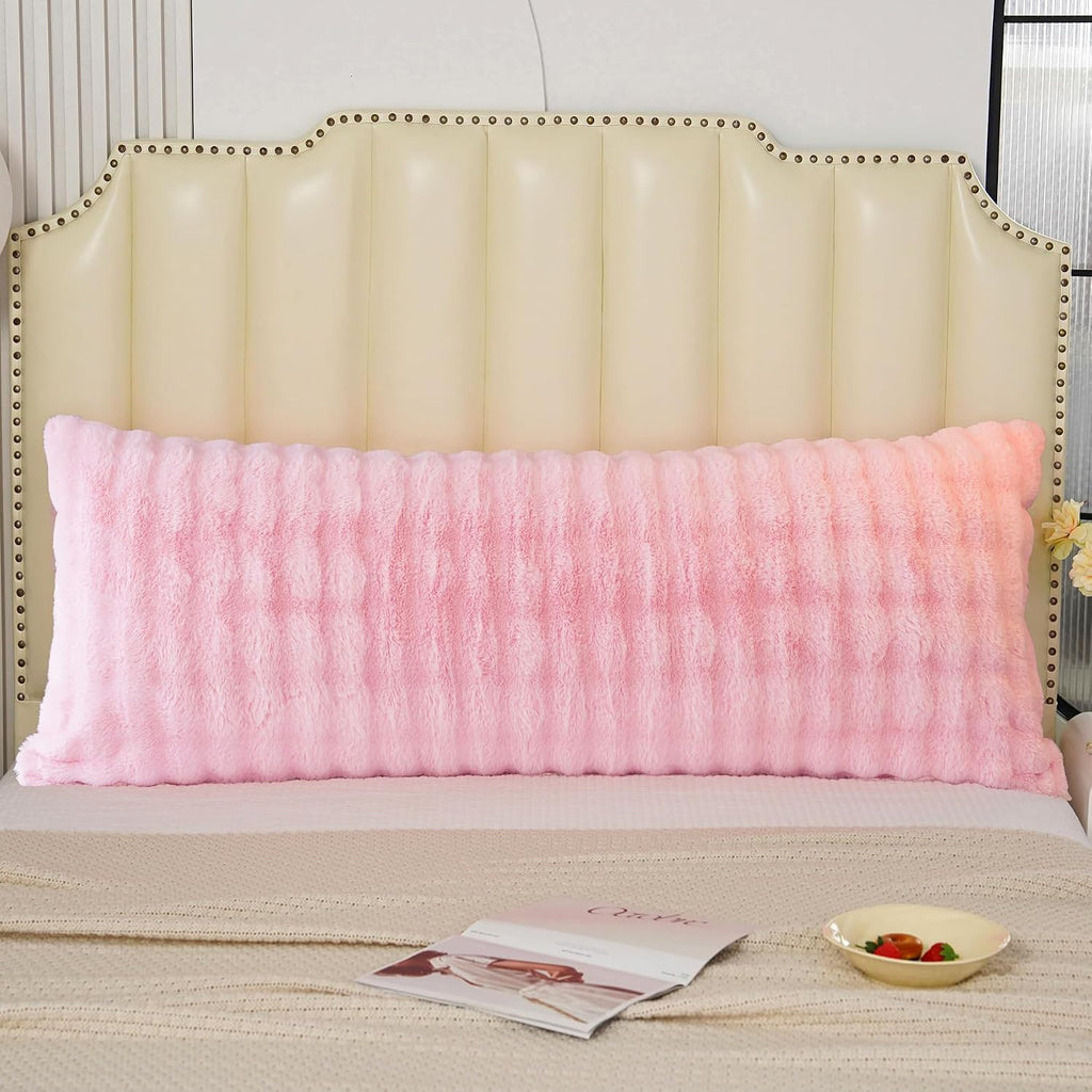 Uhamho Fluffy Faux Fur Body Pillowcase, Luxury Bubble Waffle Carved Plush Long Size 21"x54" Body Pillow Cover for Adults and Children Soft…